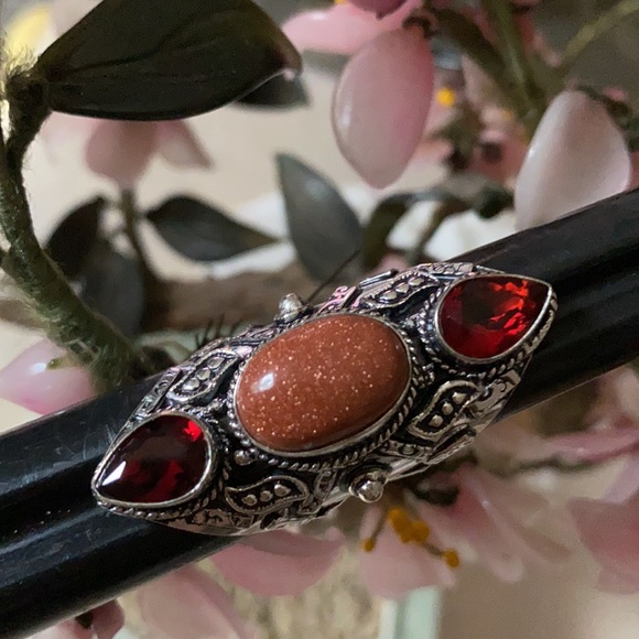 Vintage 925 gold stone & ruby ring - Picture 5 of 8